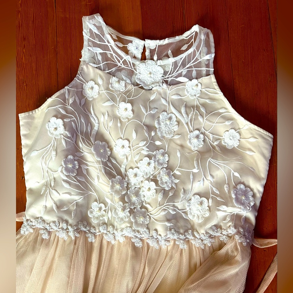 Elegant Cream Floral Dress sz. 18.5, juniors, girls, women, lace, chiffon - Picture 7 of 16